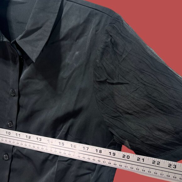 Allegra K - Women's Short Sleeve Button Front Blouse - Black - Medium - Picture 3 of 13